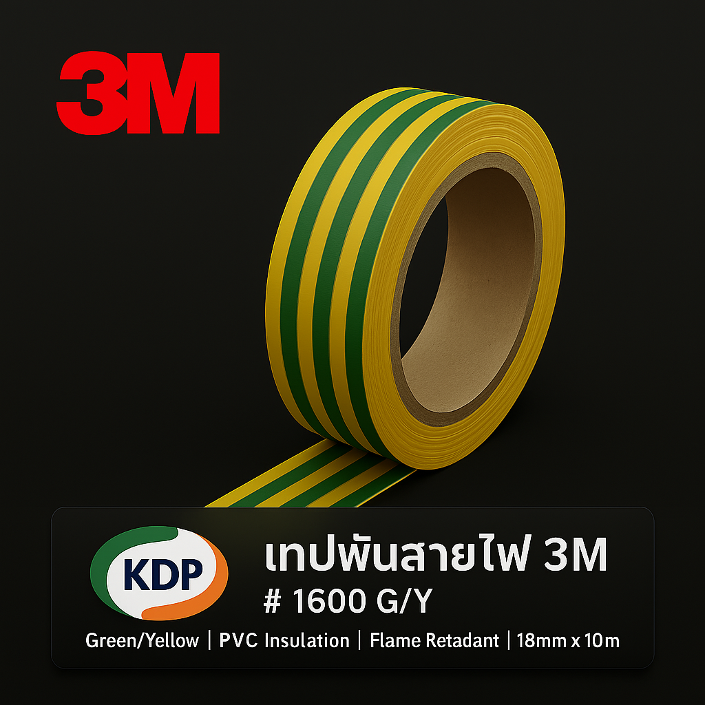 เทปพันสายไฟ 3M รุ่น 1600 G/Y สีเขียว-เหลือง | 3M Vinyl Electrical Tape No.1600 Green/Yellow