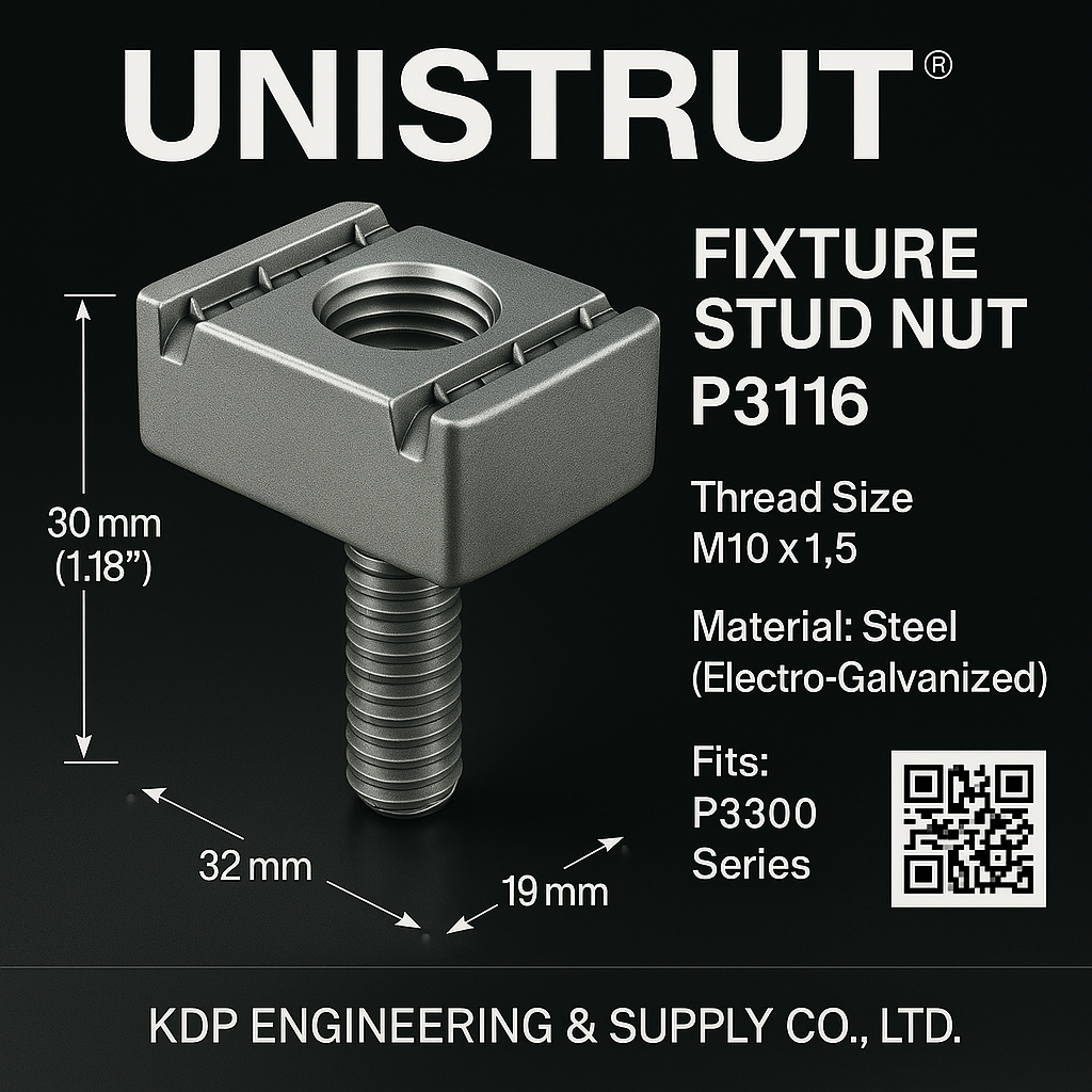 น๊อตเกลียวยึดอุปกรณ์ UNISTRUT P3116 M10x1.5 สำหรับรางรุ่น P3300