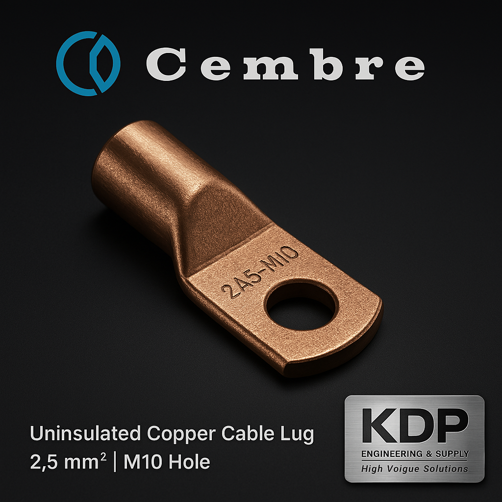 CEMBRE 2A5-M10 หางปลาทองแดงชนิดหนา | 25 mm² | ไม่หุ้มฉนวน | Copper Tube Terminal | Heavy Duty | M10 Stud