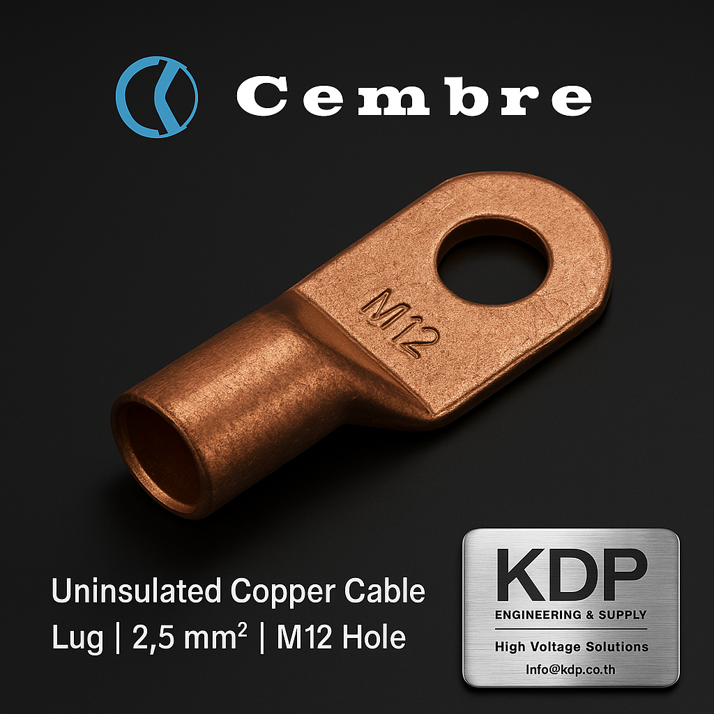 CEMBRE 2A5-M12 หางปลาทองแดงชนิดหนา | 25 mm² | ไม่หุ้มฉนวน | Copper Tube Terminal | Heavy Duty | M12 Stud